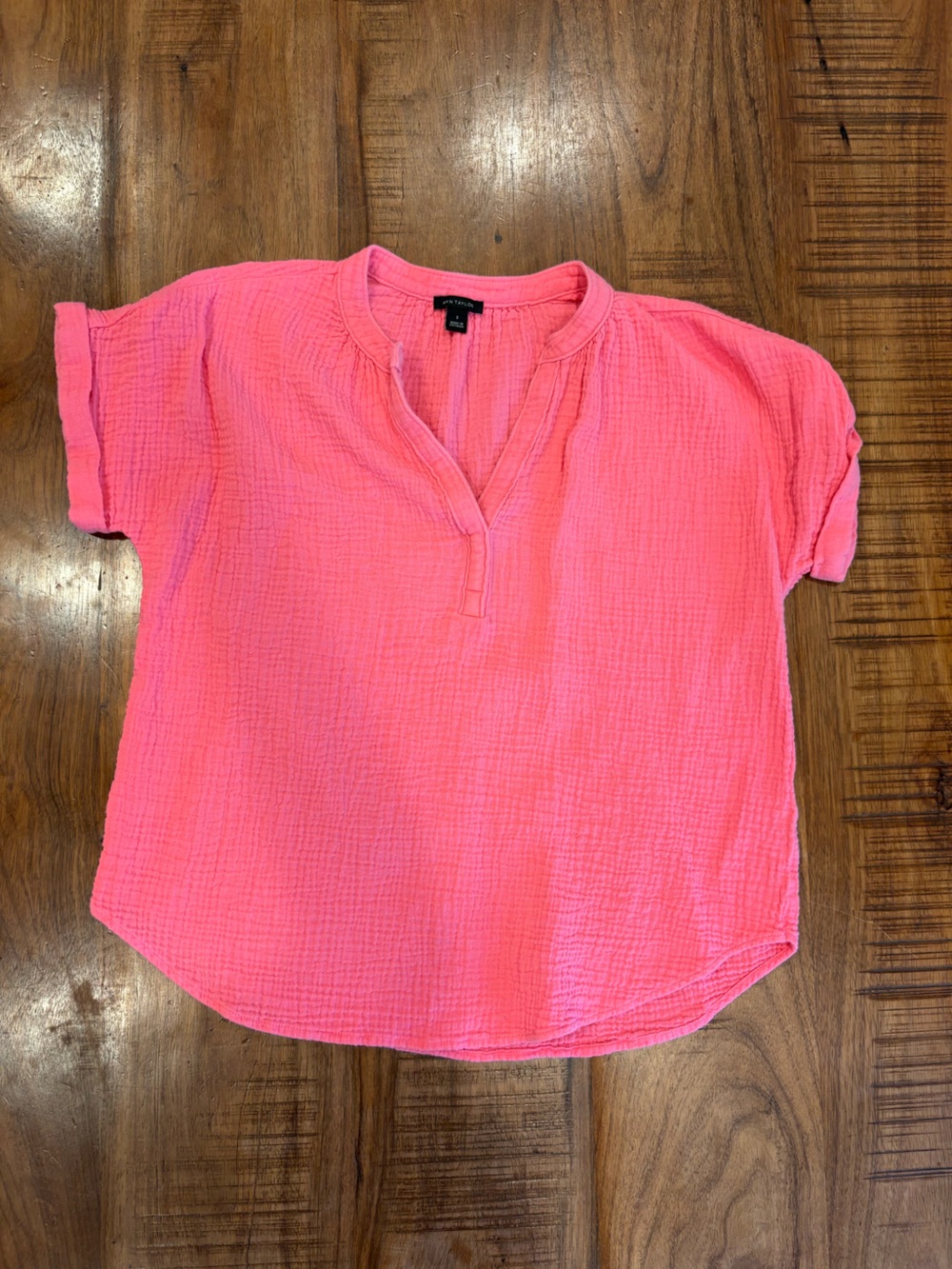 Ann Taylor Hot Pink Gauze Split-Neck Top